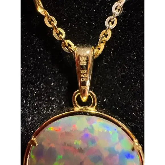 Moissanite Opal Tree of Life Necklace- 14k Vermeil over 925 - Picture 8 of 10